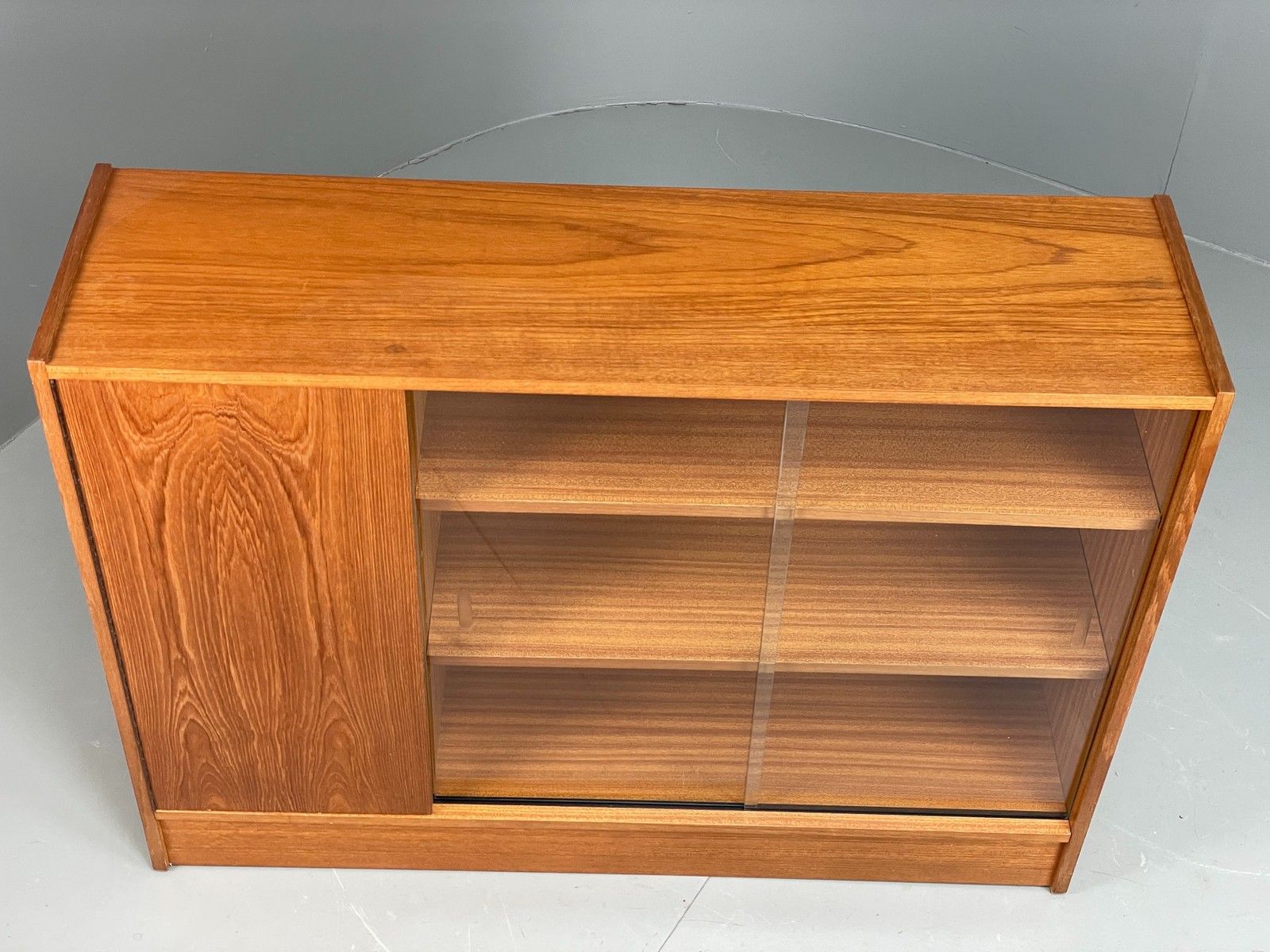 Furniture Vintage 1960s Glazed Bookcase Teak Mid Century Modern Shelving Cabinet Eb12214 photo