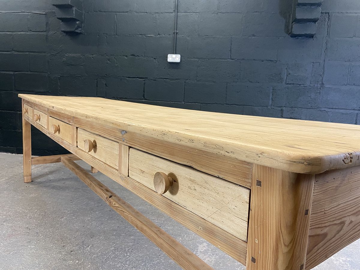 Long French Vintage Seamstress Table With Ten Drawers. photo vinterior