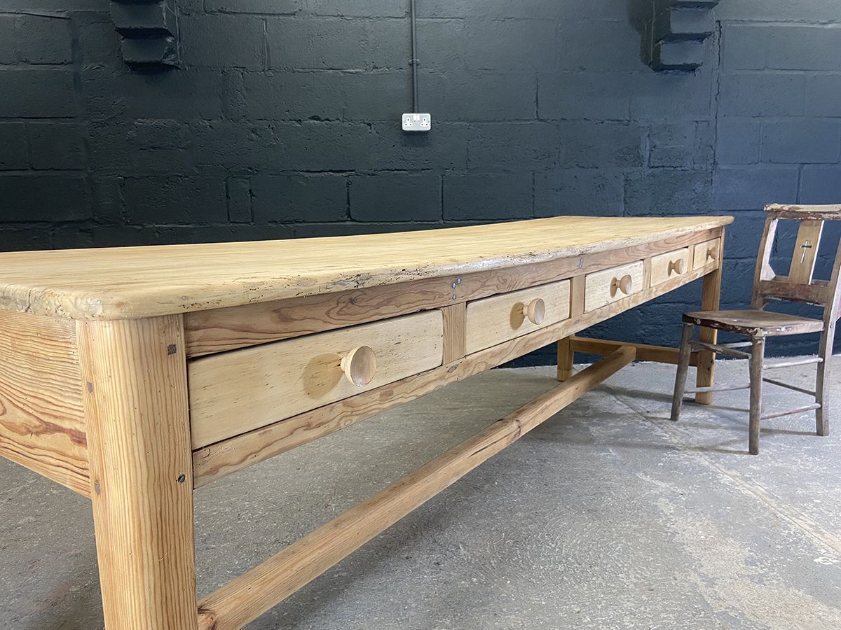 photo vinterior Long French Vintage Seamstress Table With Ten Drawers.