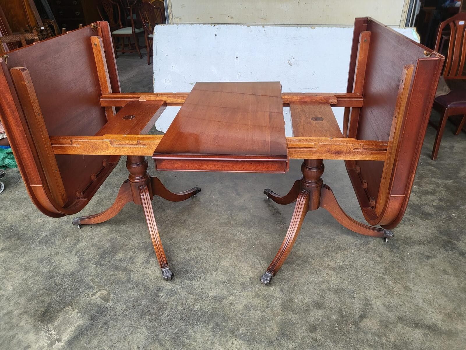 Antique Repro Mahogany Twin Pedestal Extending Dining Table Seat To 10 photo furniture