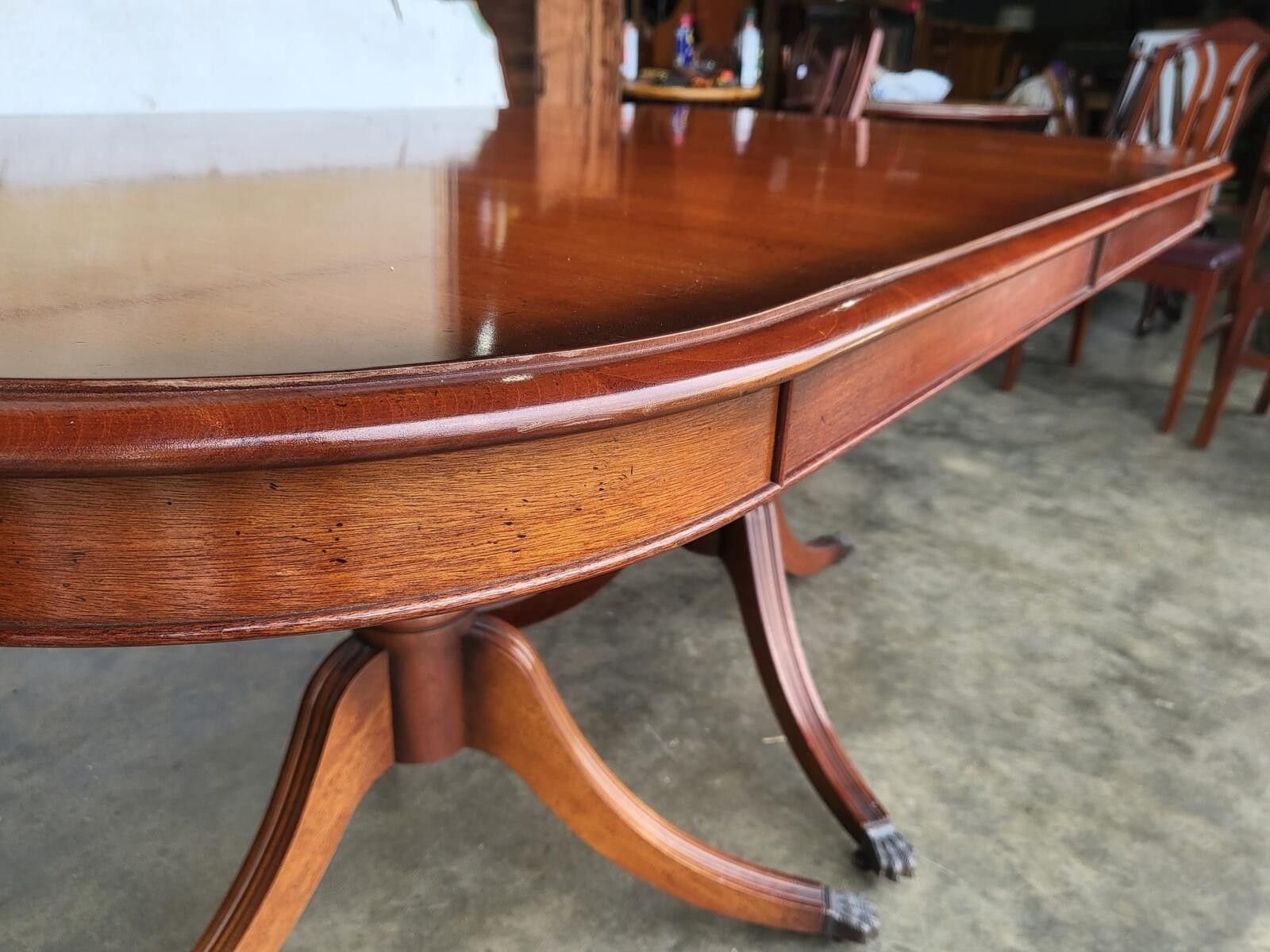 375.0 Antique Repro Mahogany Twin Pedestal Extending Dining Table Seat To 10 photo