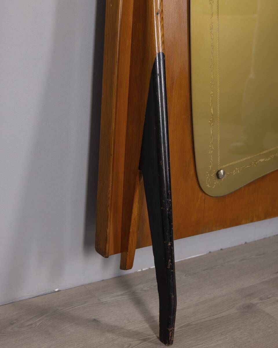 photo buy Vintage 1950s Wall Coat Rack In Wood And Decorated Glass, Italian Design