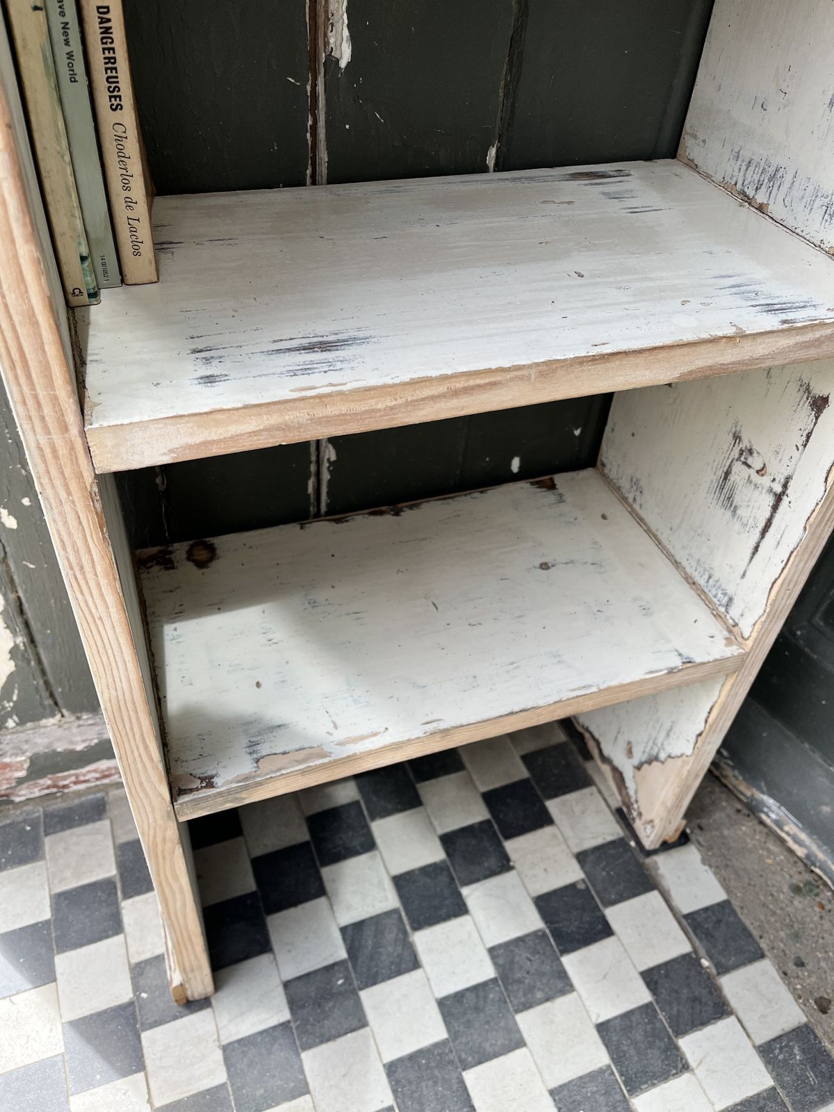 Small Edwardian Pine Bedside Shelves/Bookshelves With Old White Paint photo vintage