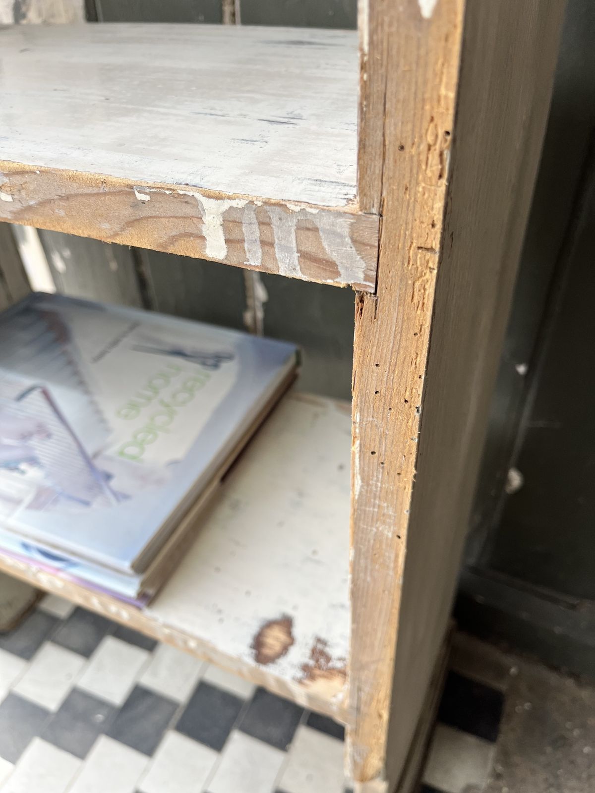 Furniture Small Edwardian Pine Bedside Shelves/Bookshelves With Old White Paint photo
