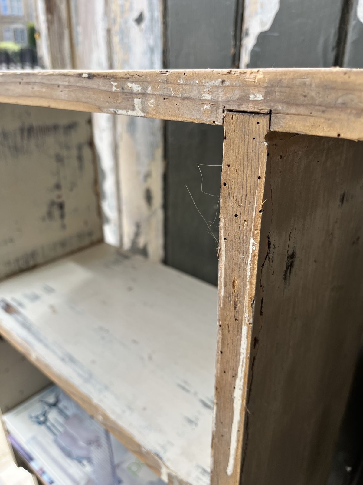 photo vinterior Small Edwardian Pine Bedside Shelves/Bookshelves With Old White Paint