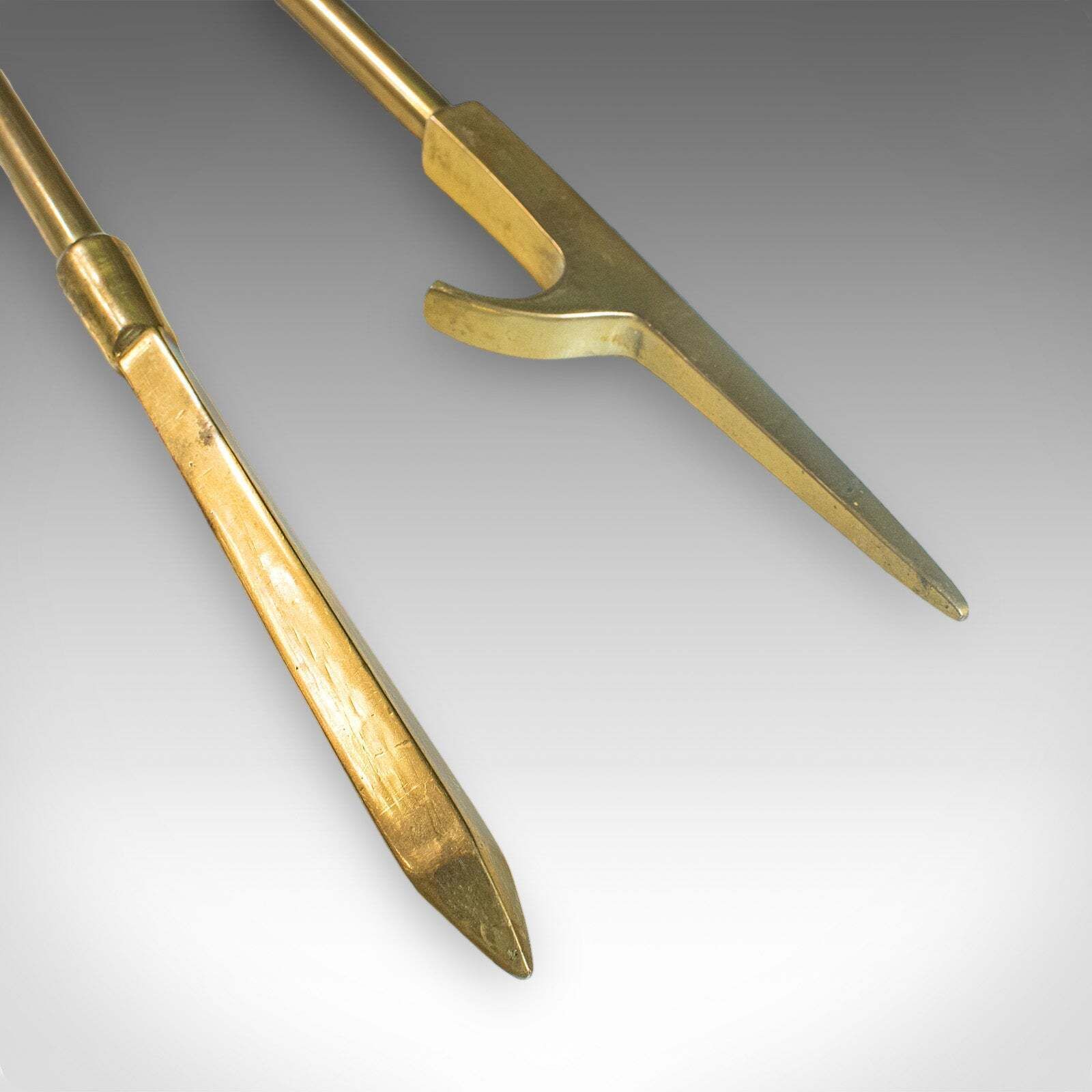 4 Antique Fireside Tools, English, Brass, Fireplace Companion Set, Victorian photo vintage