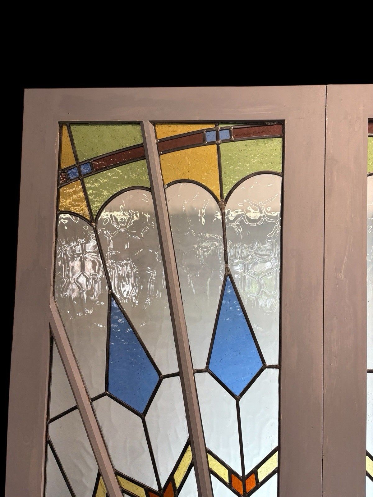 Art Deco Stained Glass French Doors Period Reclaimed Antique Double Leaded Pair photo buy
