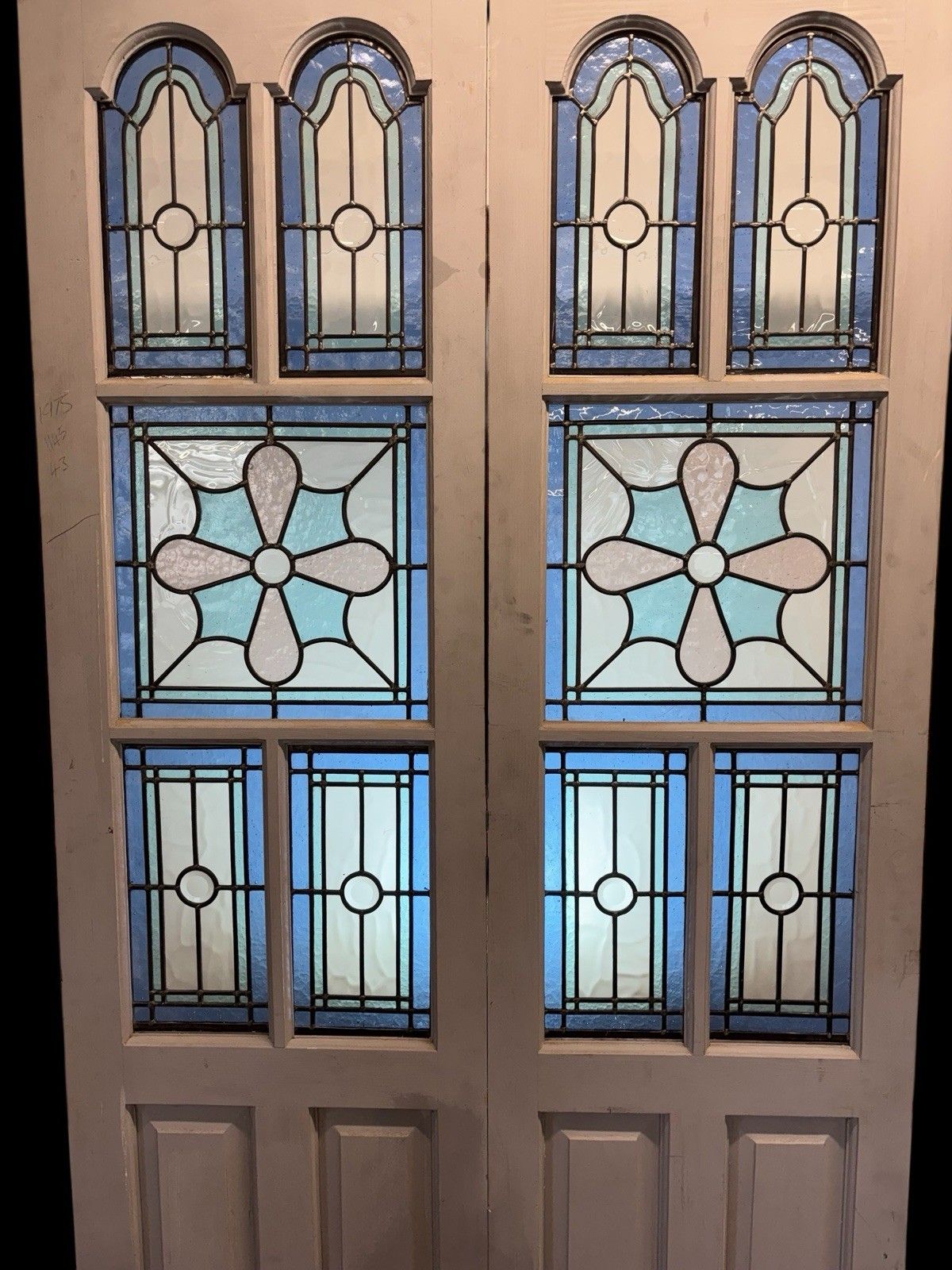 Edwardian Stained Glass Doors Antique Period Reclaimed Old French Double Leaded photo 3481.0