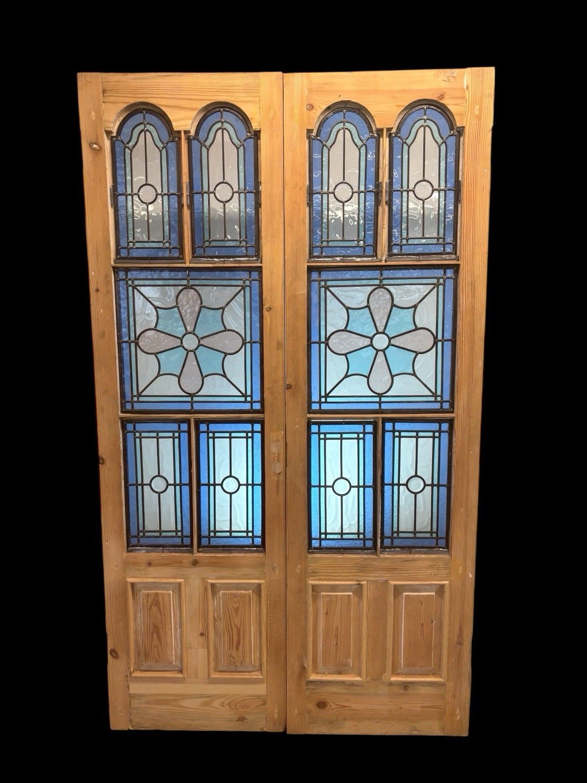 Edwardian Stained Glass Doors Antique Period Reclaimed Old French Double Leaded photo buy
