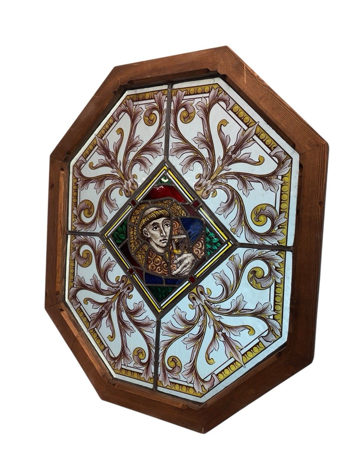Antique Hand Painted Stained Glass Window Panel Period Reclaimed Restored Leaded photo 3363.0