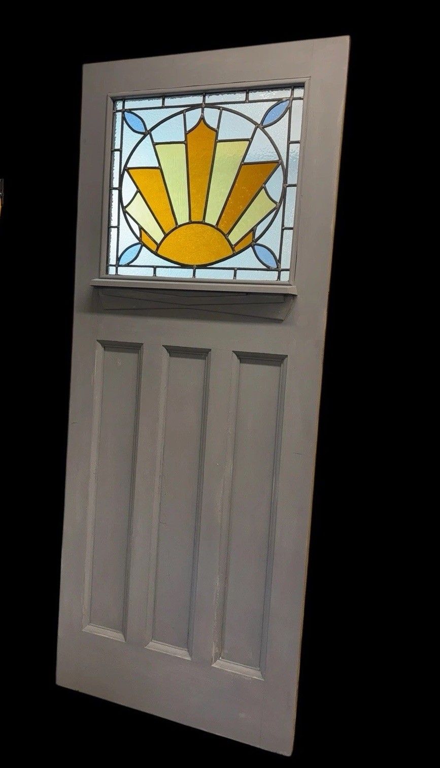 Art Deco Stained Glass Front Door Period Old Reclaimed Antique 20 30 Wood Leaded photo for sale