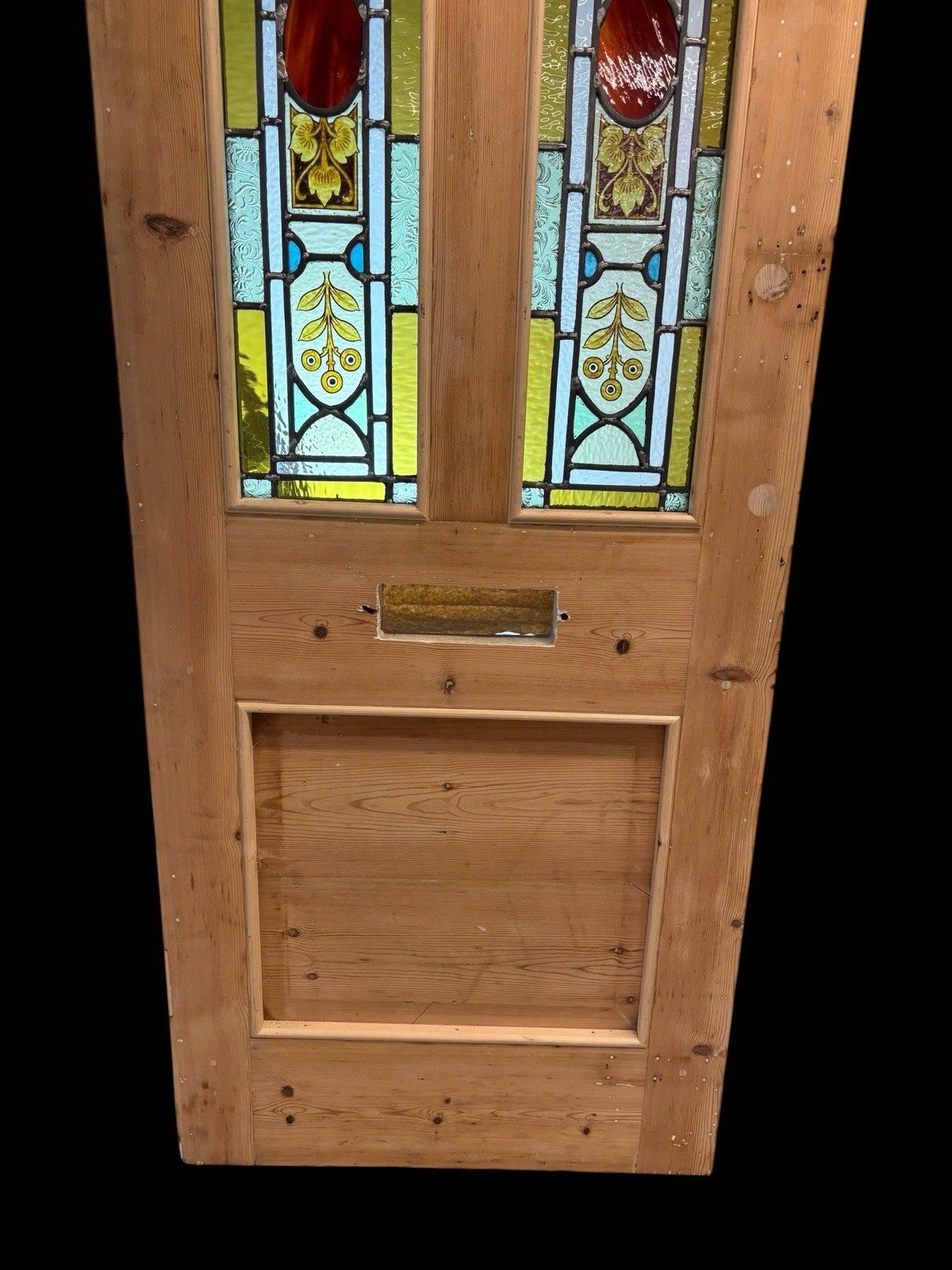 3835.0 Victorian Hand Painted Stained Glass Front Door Antique Period Reclaimed Rare photo
