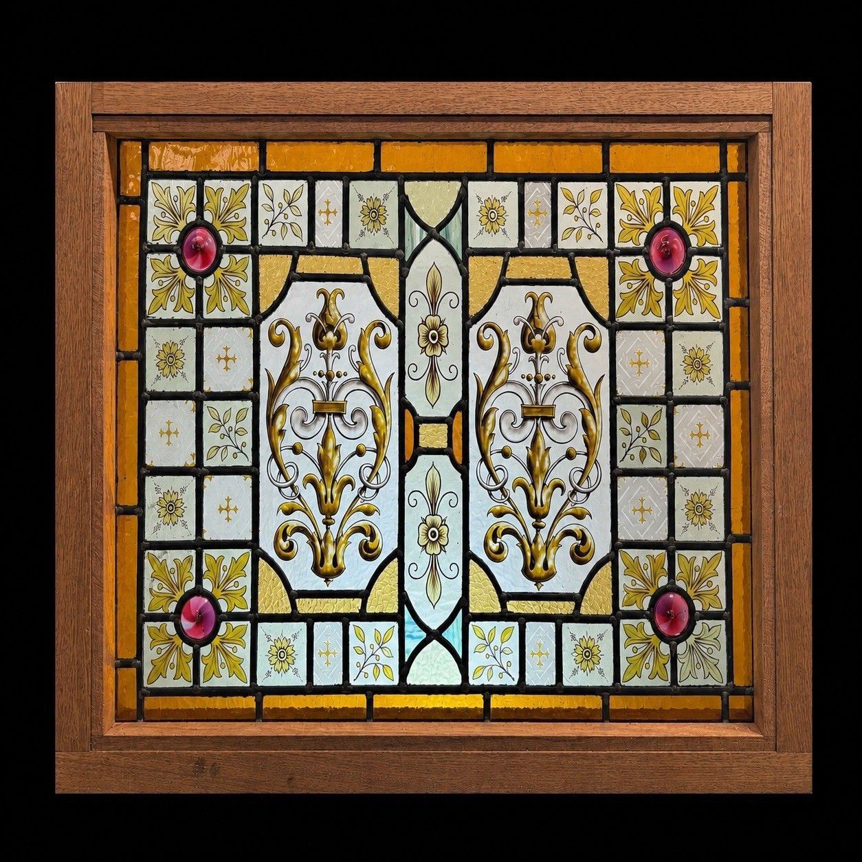 Antique Hand Painted Stained Glass Window Panel Period Restore Lead  Provenance photo furniture