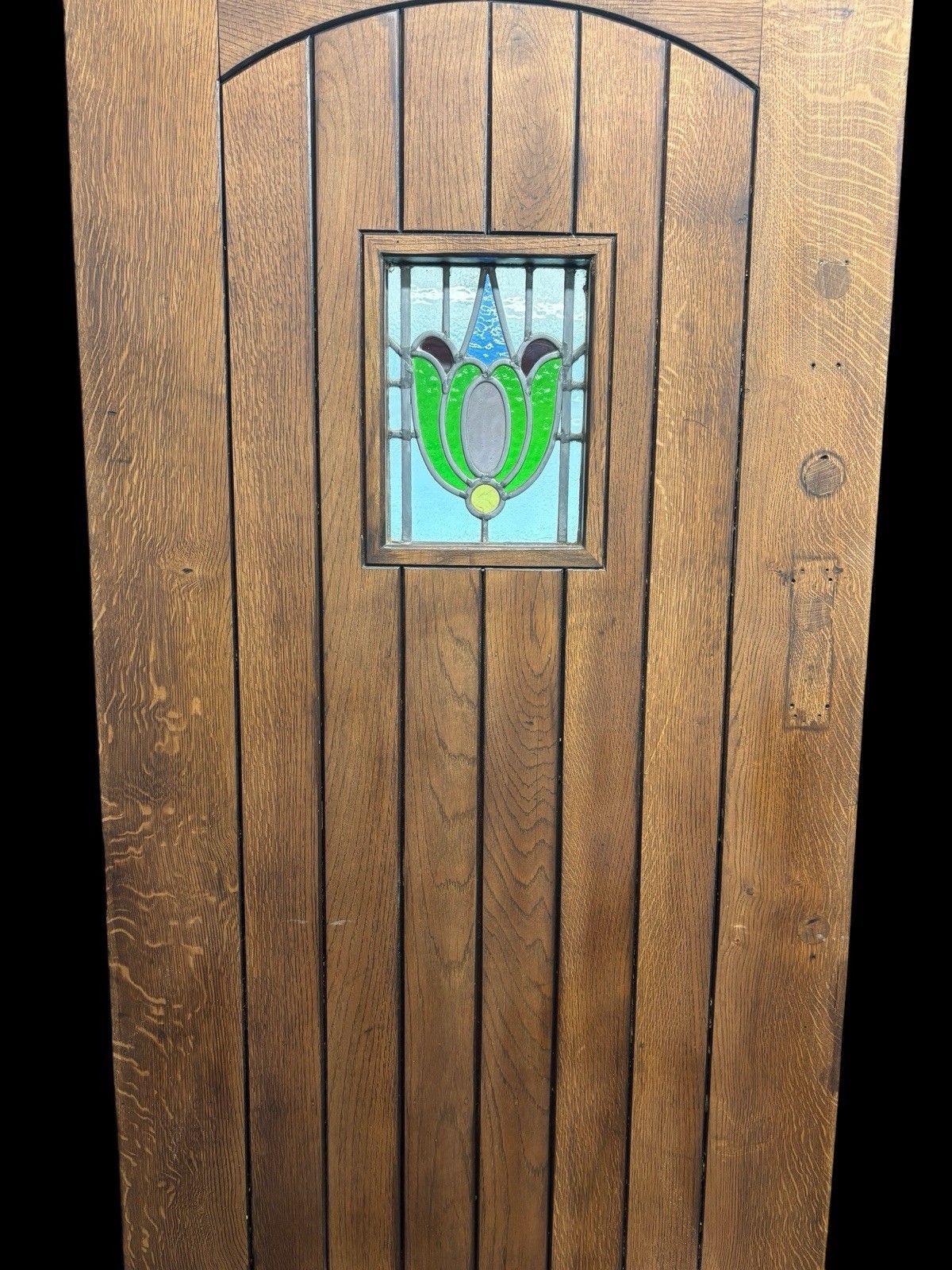 Solid Oak Front Door Stained Glass Old Reclaimed Period Antique Wood Lead Refurb photo 1947.0
