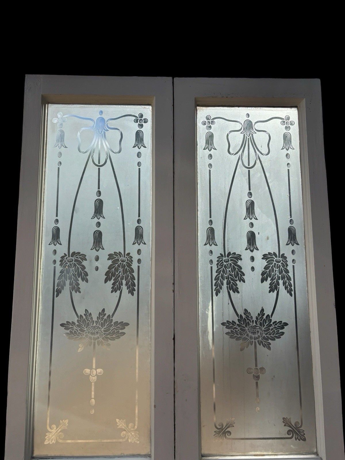Victorian Acid Etched French Doors Reclaimed Period Antiques Old 1/4 Plate Glass photo 3363.0