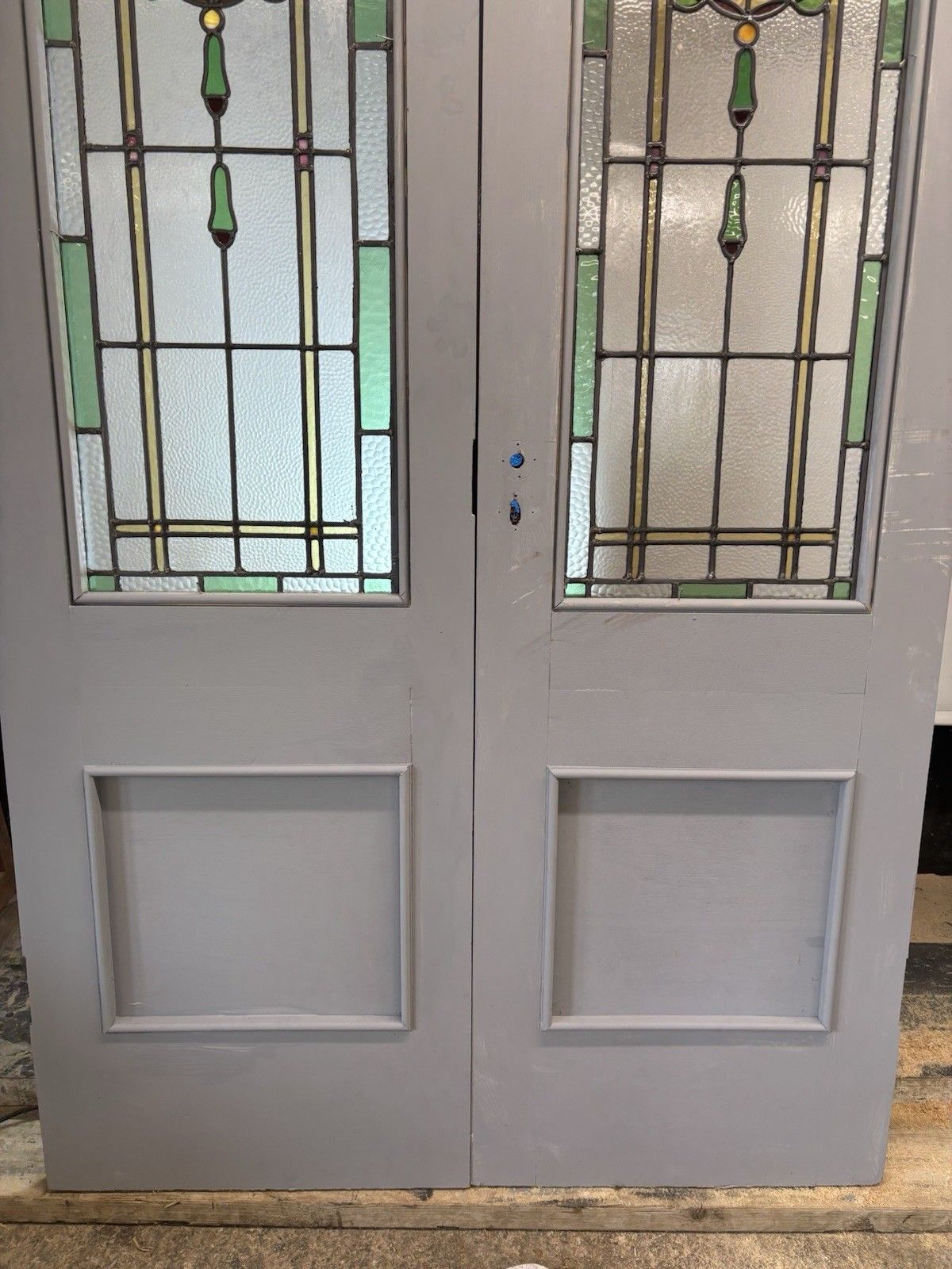 photo for sale Antique Stained Glass French Doors Period Reclaimed Edwardian Art Deco Leaded