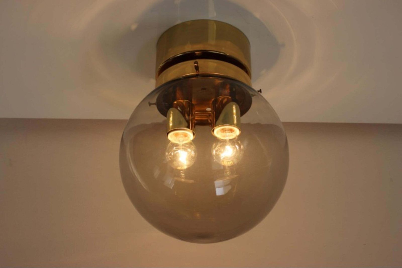photo for sale Set Of Three Large Smoky Glass And Brass Ceiling Lights By Kamenický šenov, Czec