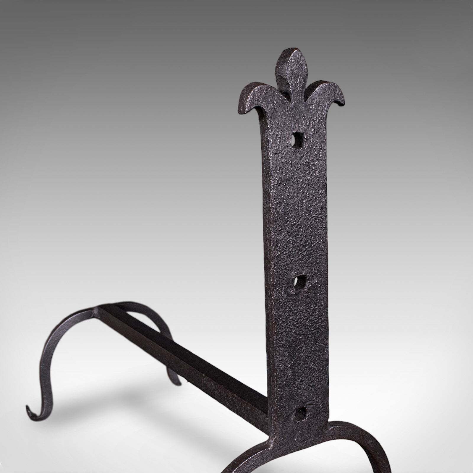 photo furniture Pair Of Antique Fire Dogs, English, Blacksmith Made, Andirons, Gothic, Edwardian