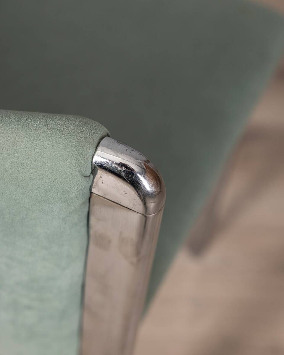 Set Of 4 Vintage 70s Chairs In Metal And Turquoise Fabric, Italian Design photo 631.0