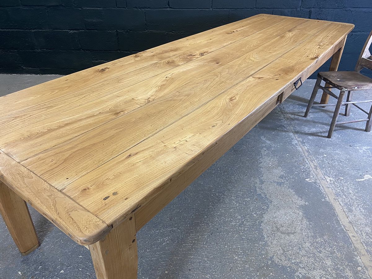 Large French Elm Farm Table With Bread Slide, Circa 1900s photo for sale