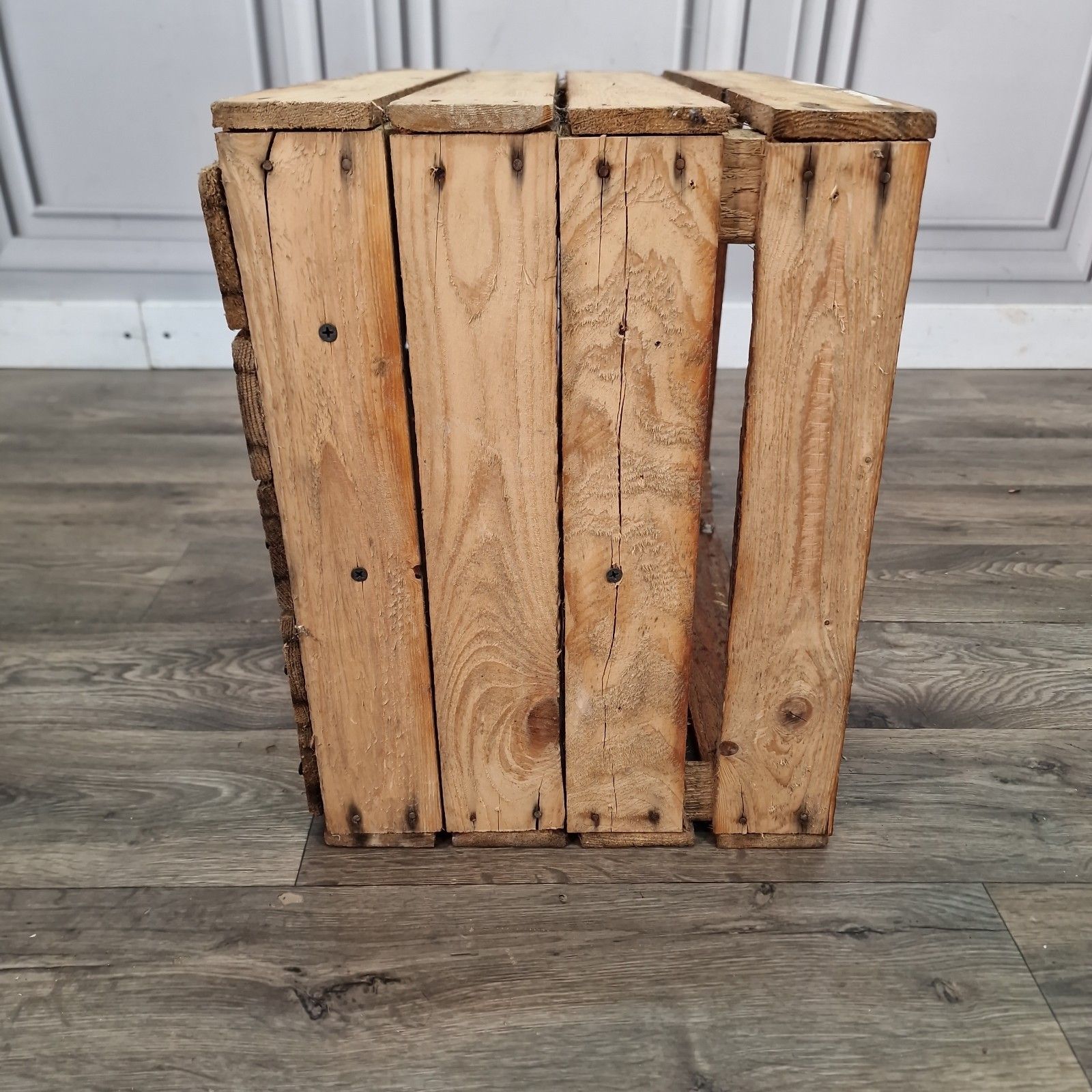 photo vinterior Vintage Wooden Crate Shelf Wall Display Rustic Pine Storage Box Upcycle Retro
