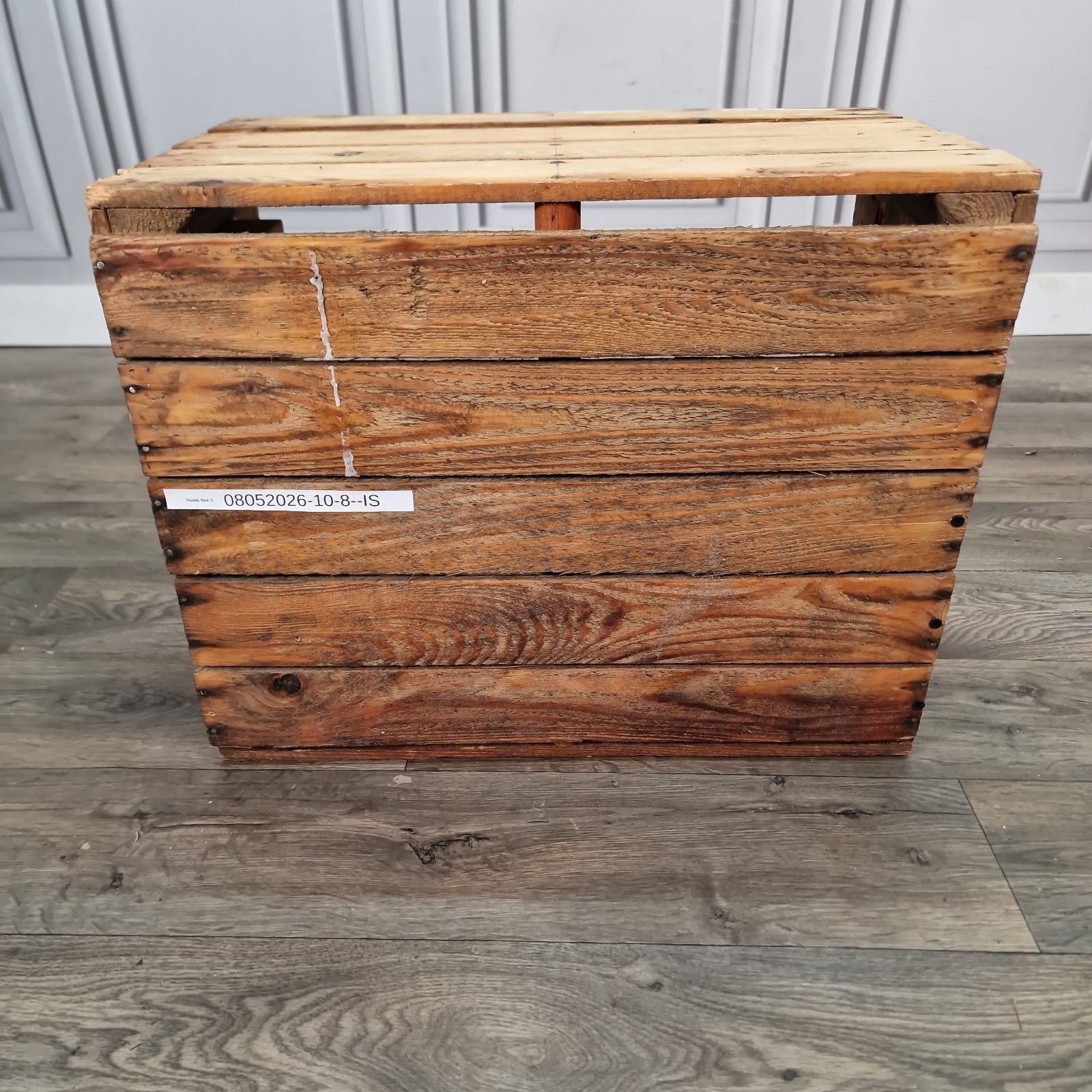 photo vintage Vintage Wooden Crate Shelf Wall Display Rustic Pine Storage Box Upcycle Retro