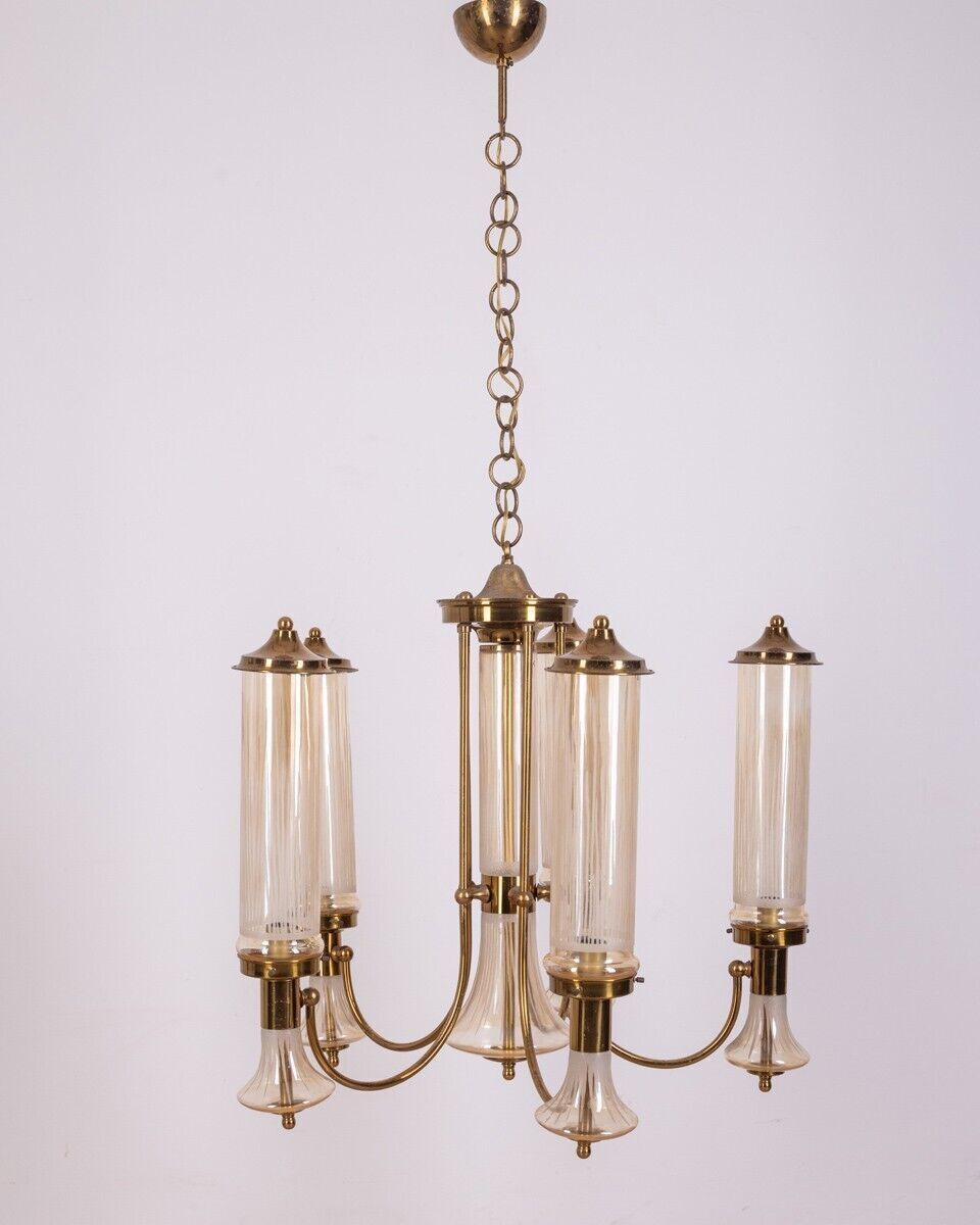 Vintage 1960s Chandelier In Brass And Glass, Japanese Design photo buy