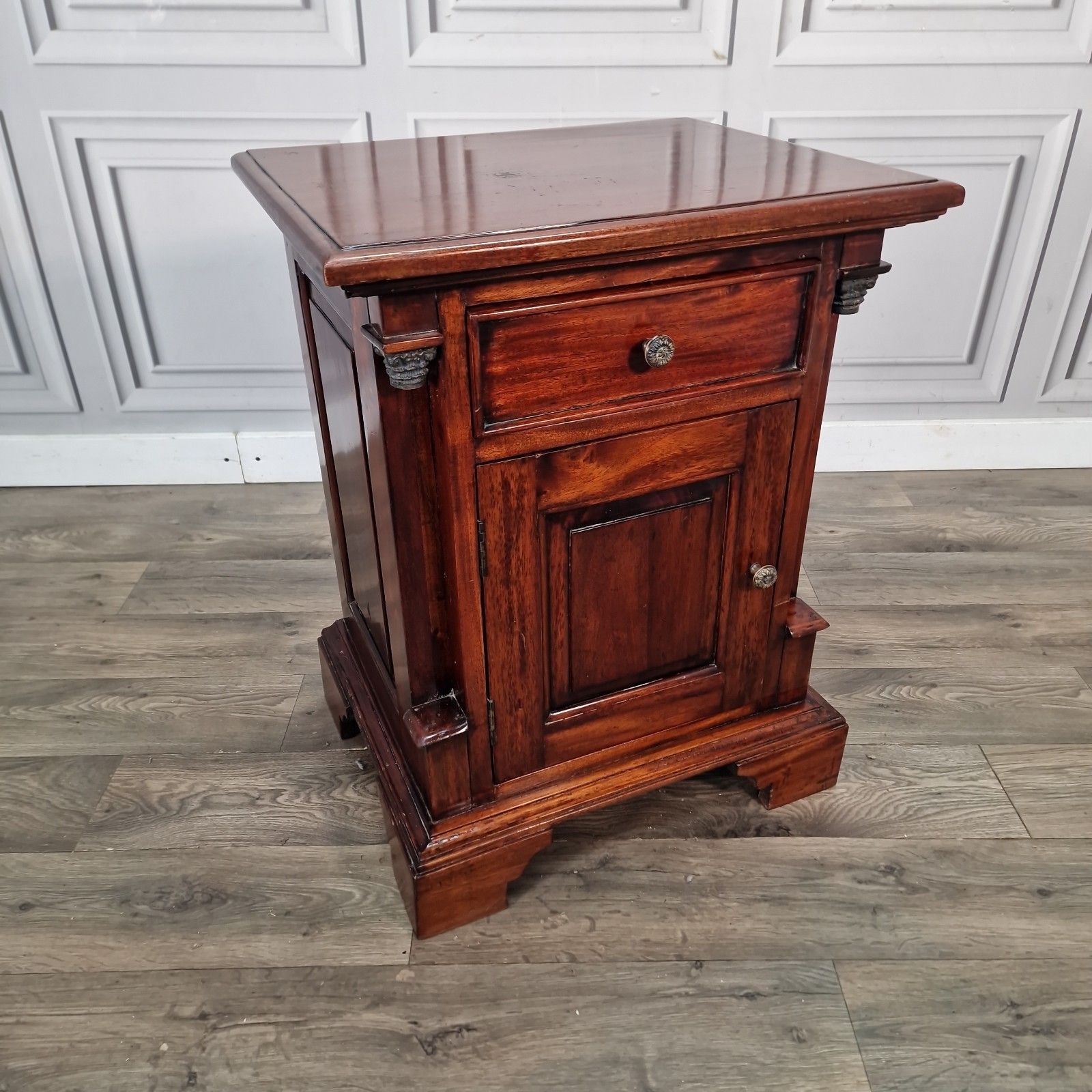 Vintage Mahogany Bedside Cabinet Table Antique Empire Style Pedestal Cupboard