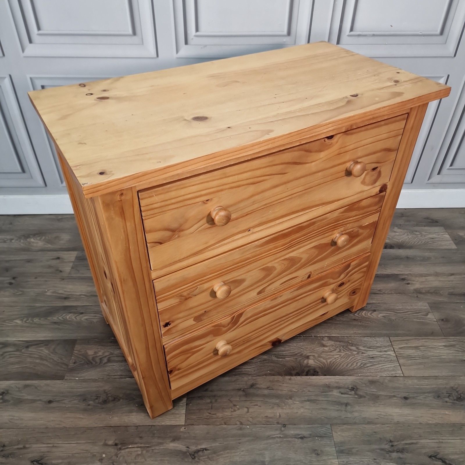 Vintage Chest Of Drawers Solid Pine Three Drawer Bedroom Storage Cabinet Commode photo for sale