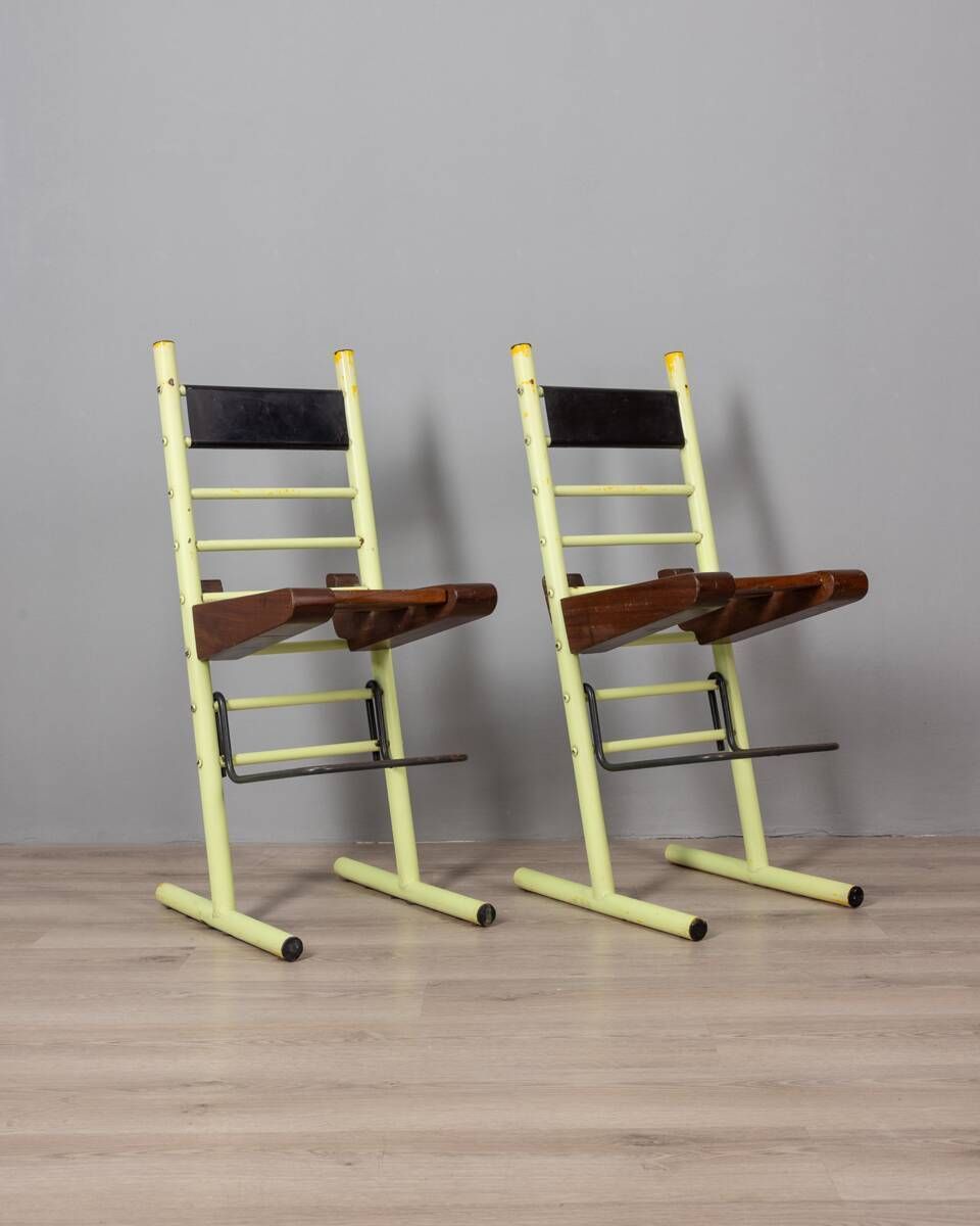 1618.0 Pair Of Vintage 70s Stools In Iron And Wood Italian Design photo