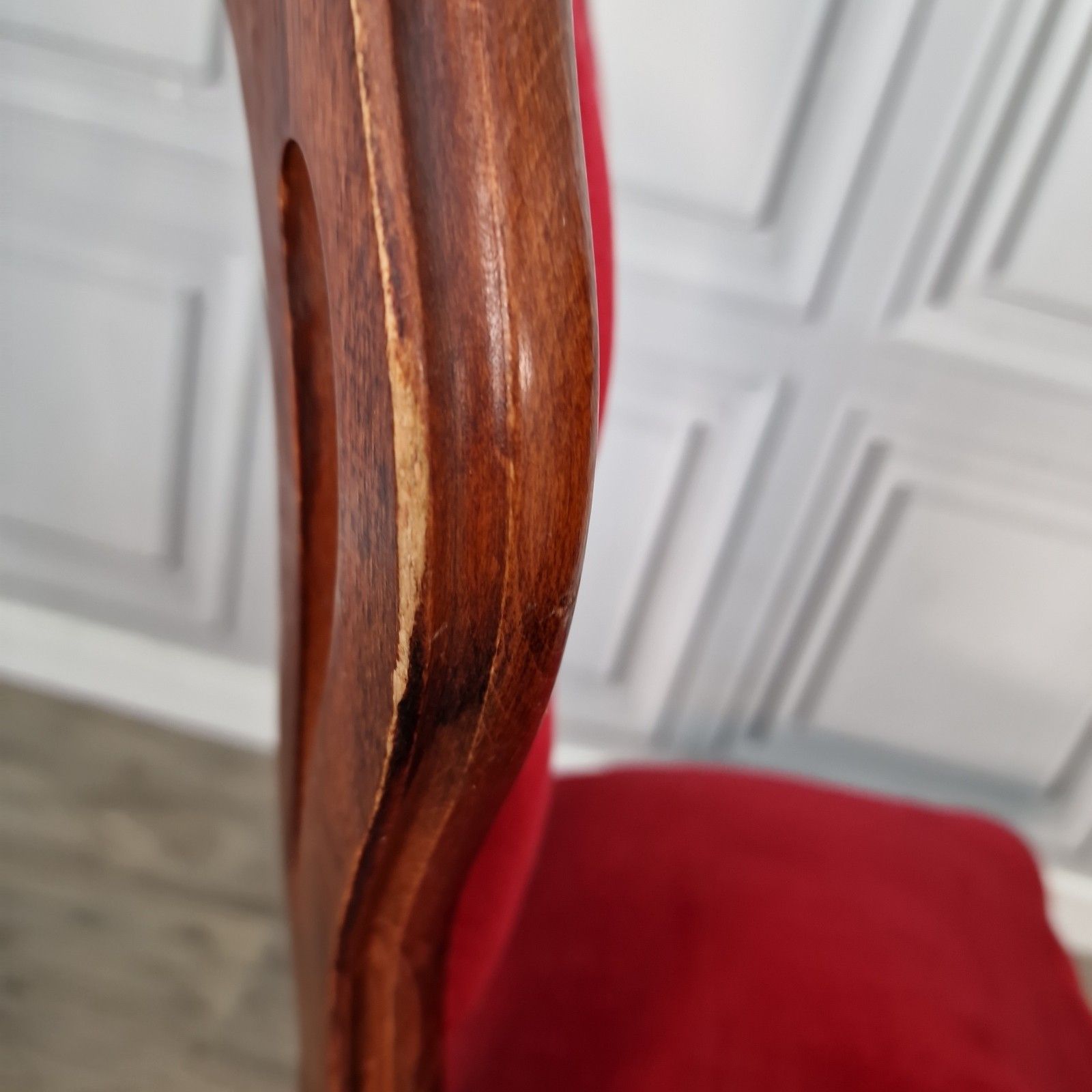 photo vintage Antique Victorian Style Chairs Pair Carved Walnut Red Upholstery Bedroom Seats