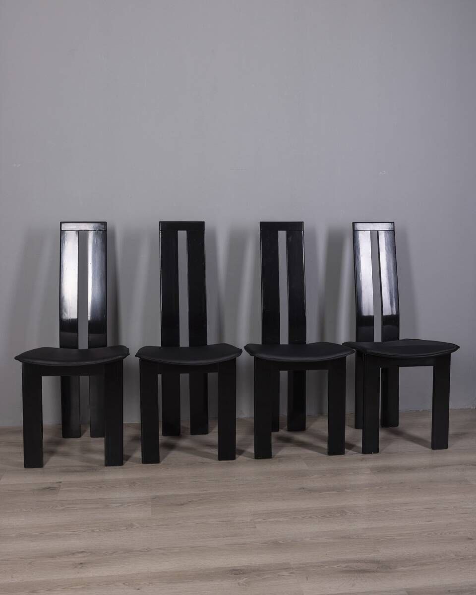 Set Of 4 Vintage 1970s Wood And Leather Chairs photo furniture