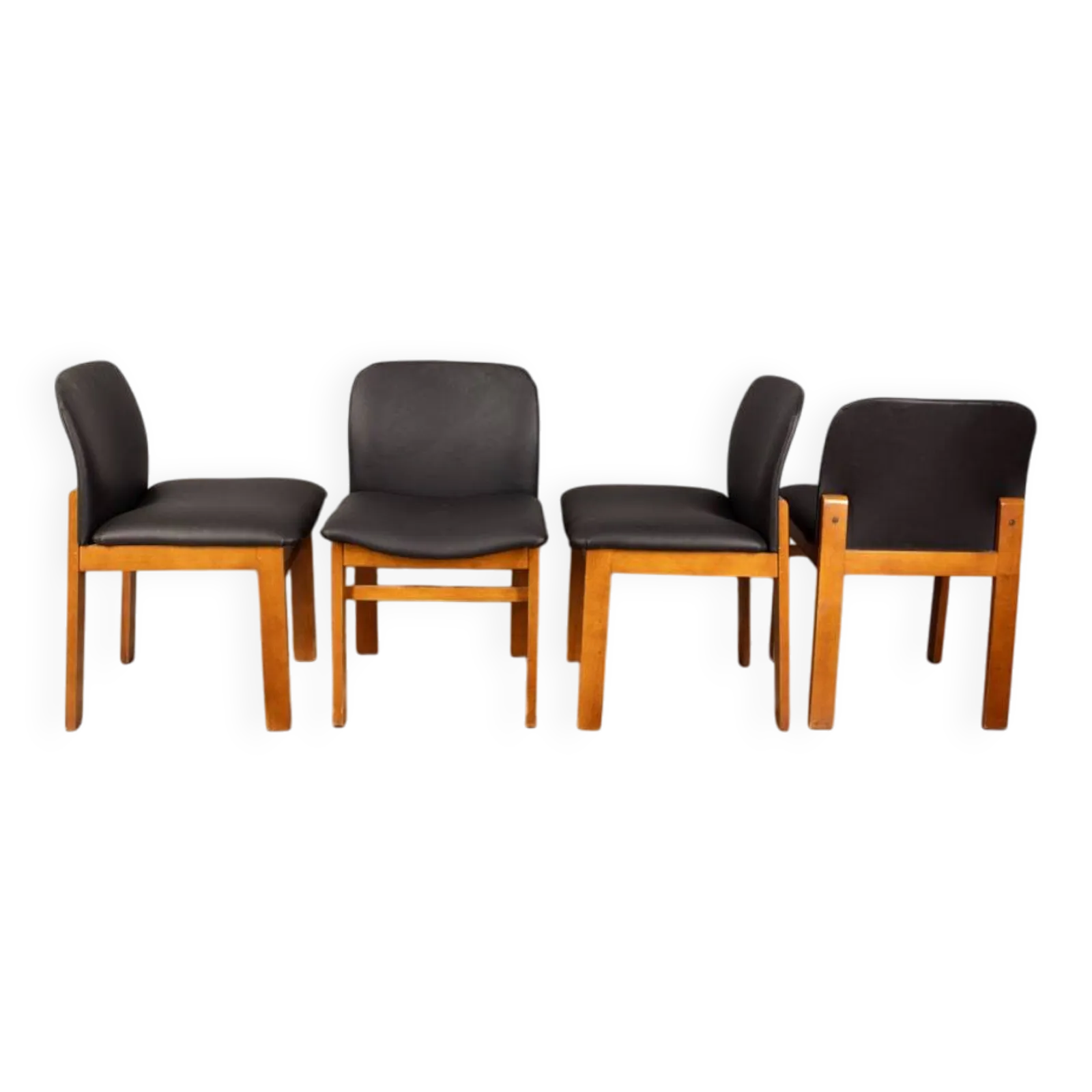 Set Of 4 Chairs 70s Vintage In Black Leather Italian Design