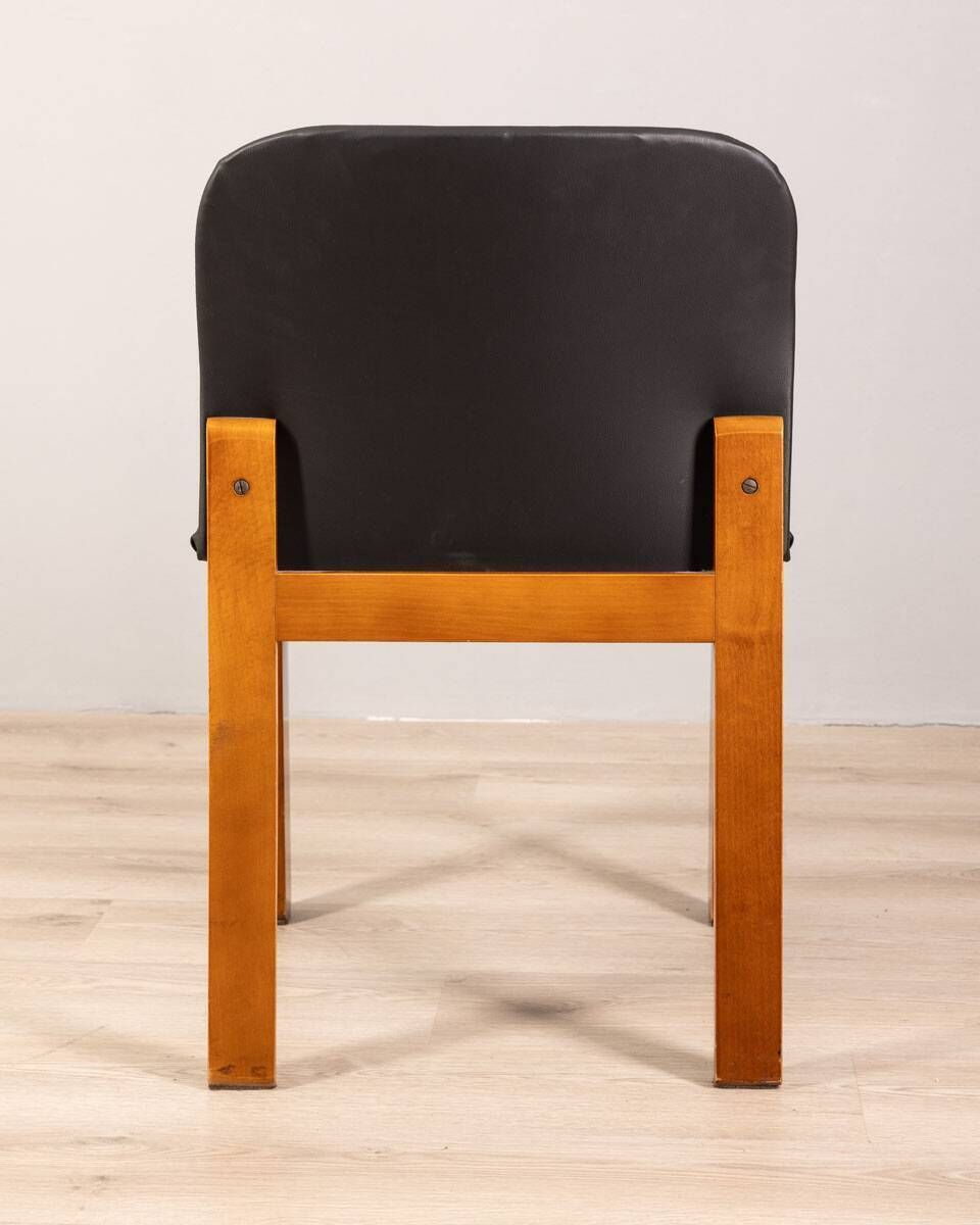 Set Of 4 Chairs 70s Vintage In Black Leather Italian Design photo vinterior