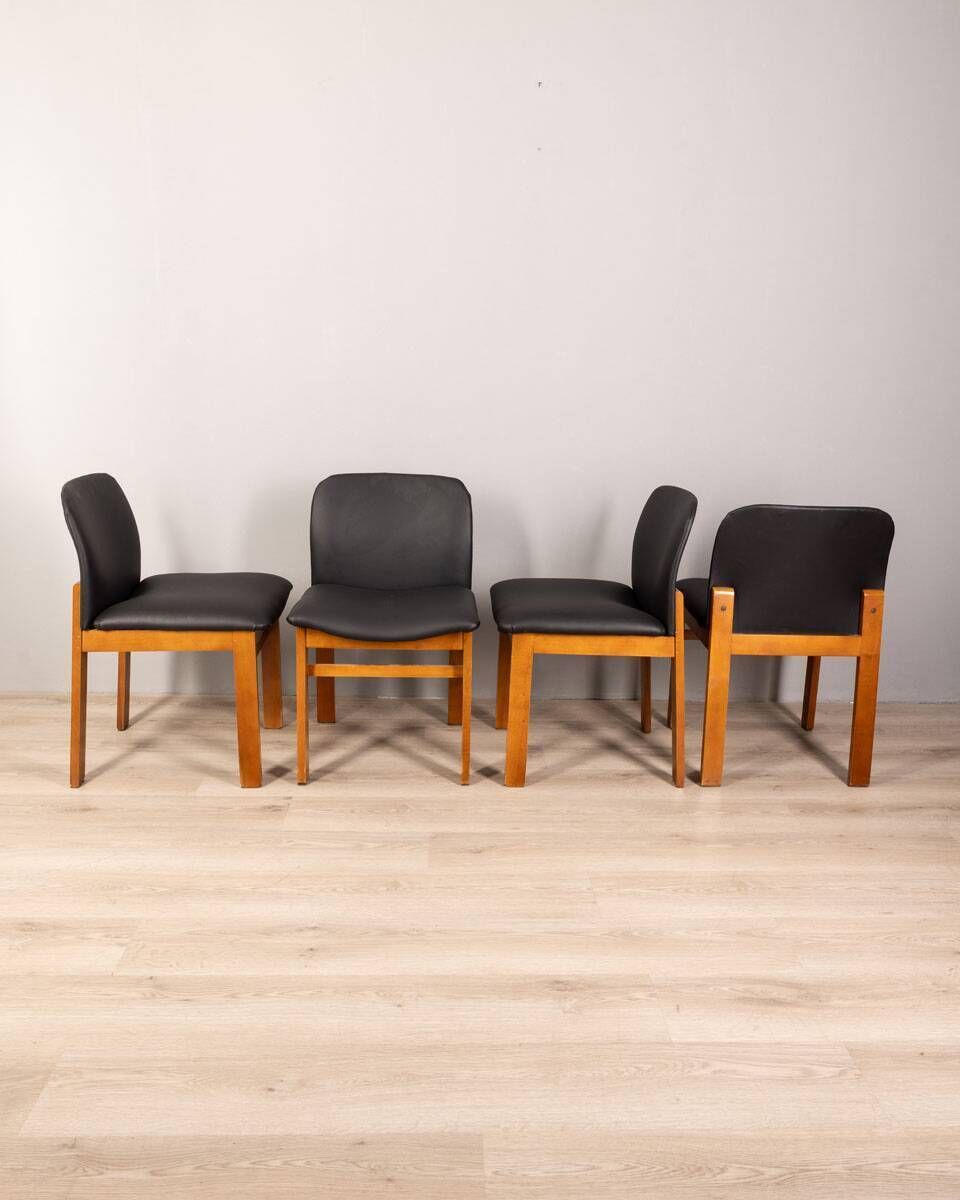Set Of 4 Chairs 70s Vintage In Black Leather Italian Design photo vintage