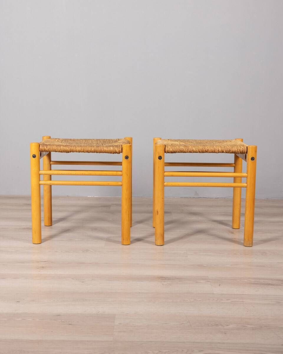 Pair Of Vintage 1970s Hibiscus Design Wooden And Rope Stools photo furniture