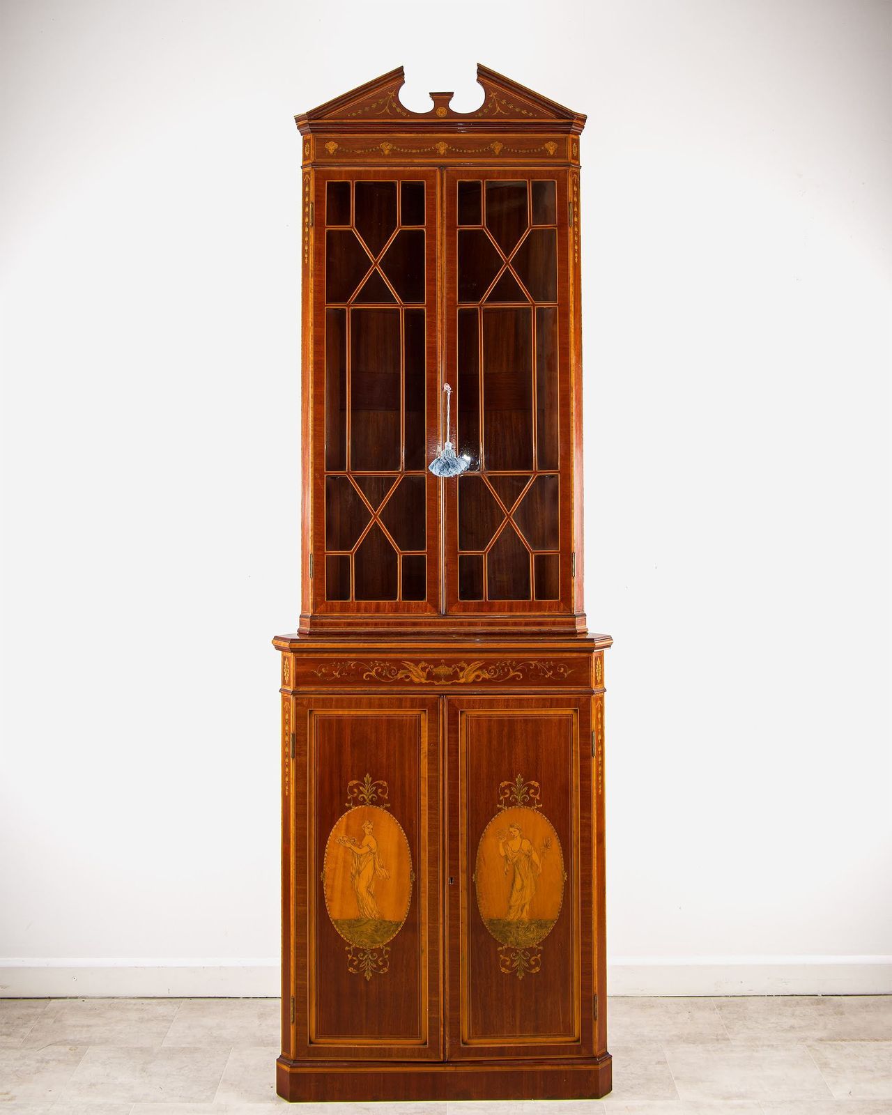 Edwardian Inlaid Mahogany Corner Cabinet With Astragal Glazing