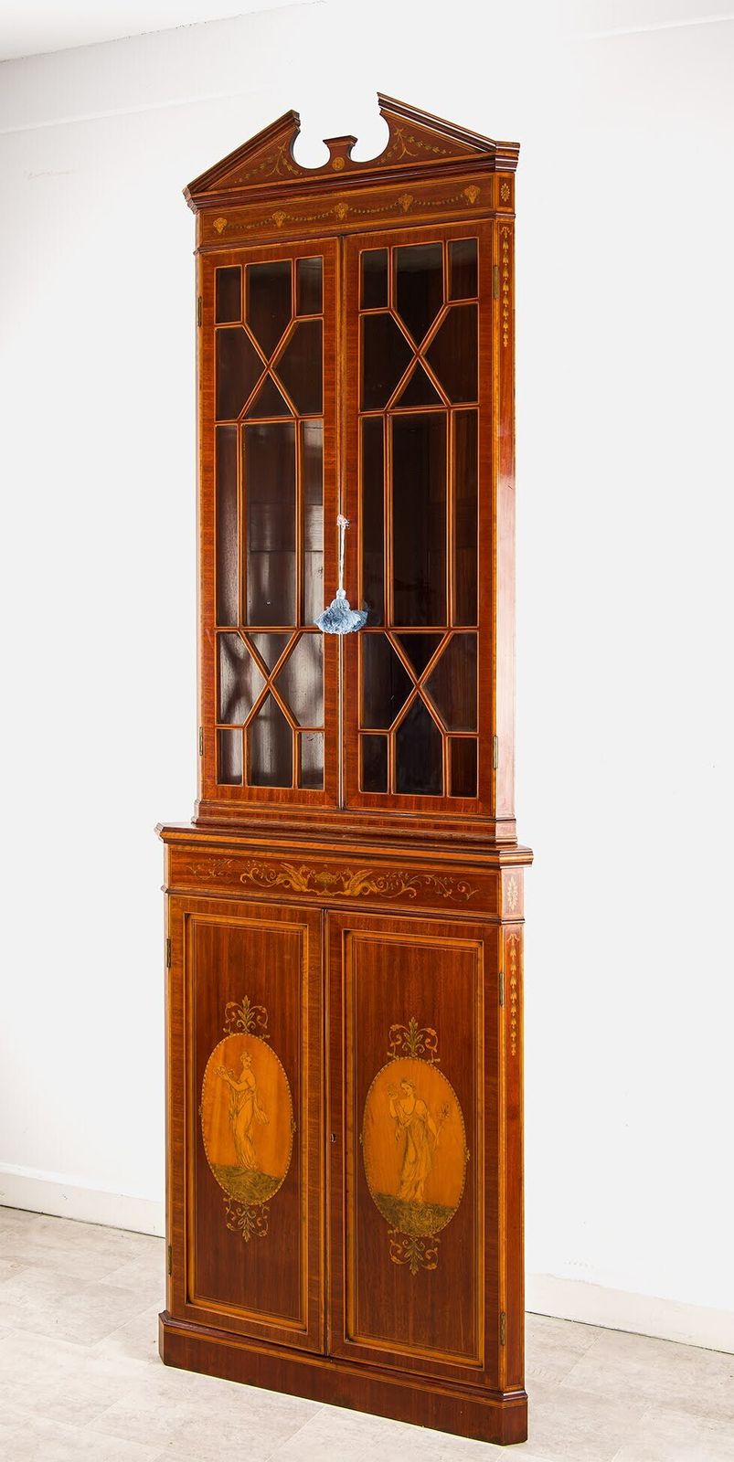 Edwardian Inlaid Mahogany Corner Cabinet With Astragal Glazing photo for sale
