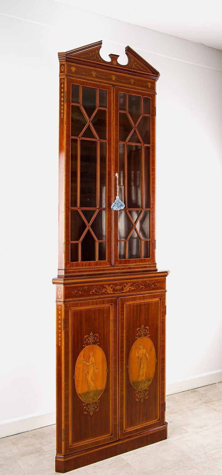 Edwardian Inlaid Mahogany Corner Cabinet With Astragal Glazing photo buy