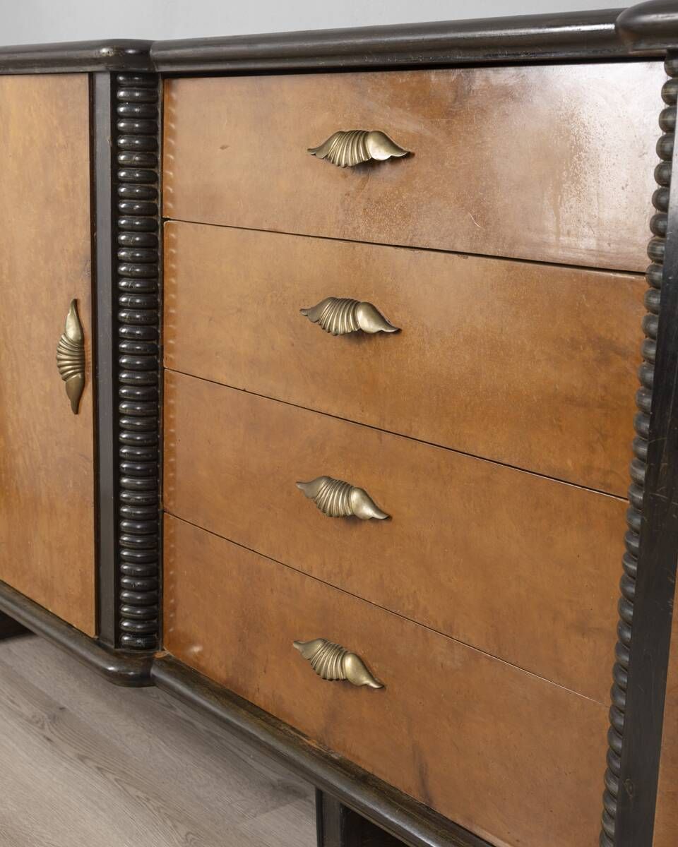 1940s Vintage Sideboard In Wood And Glass Italian Art Deco Design photo for sale