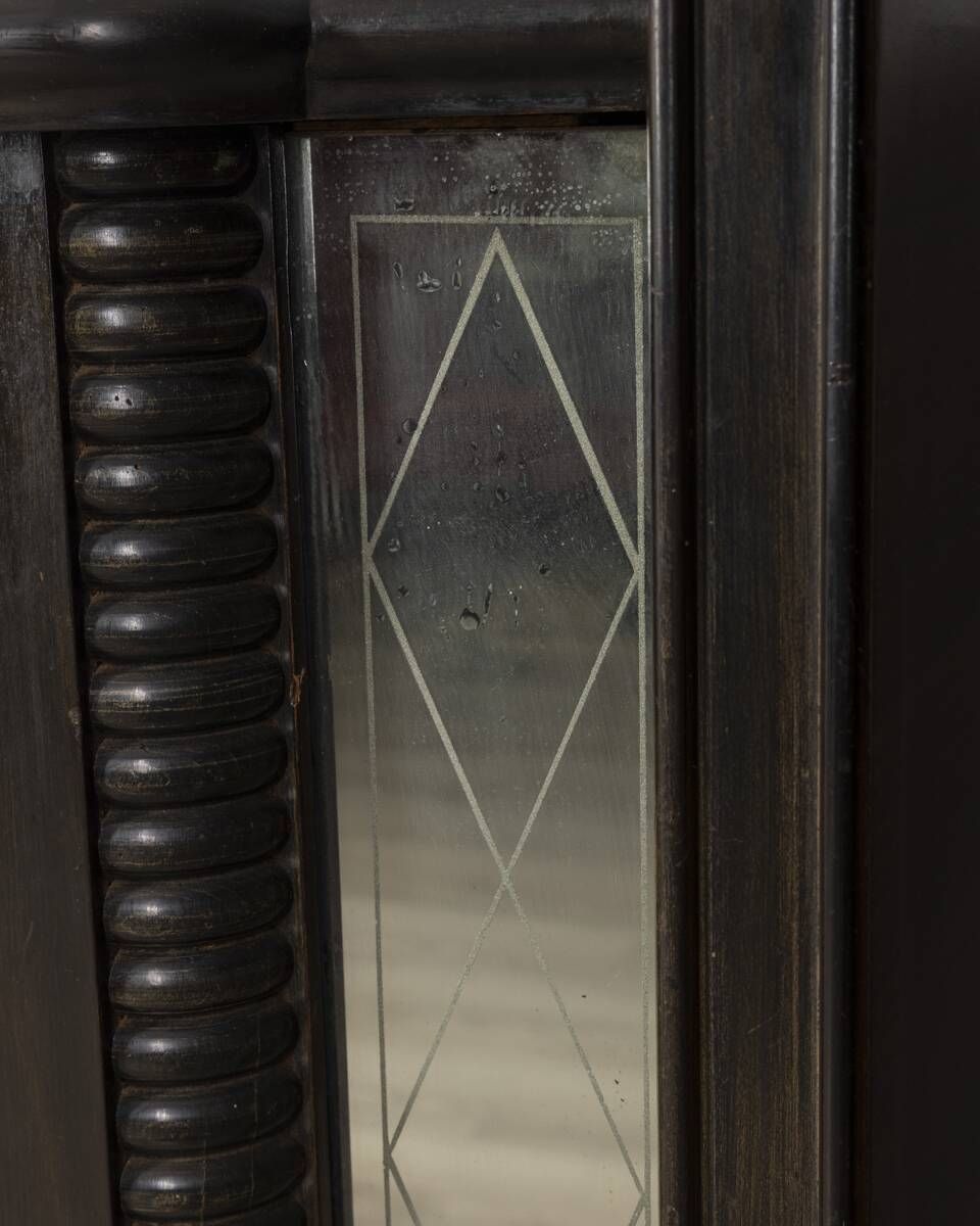 1940s Vintage Sideboard In Wood And Glass Italian Art Deco Design photo vinterior