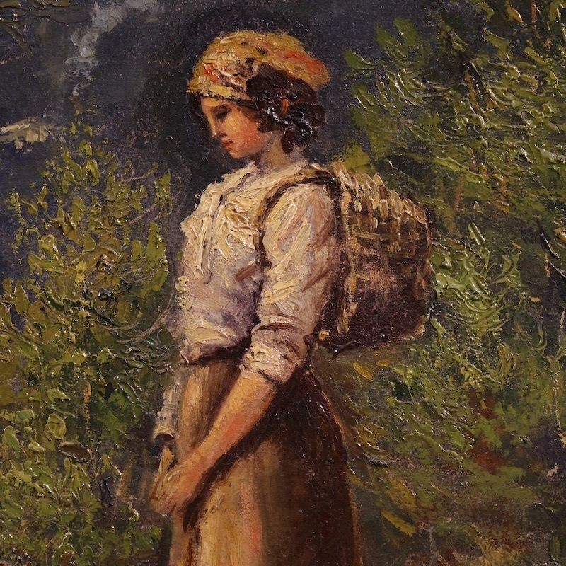 Art Italian Landscape With Figure Painting Signed And Dated 1914 photo