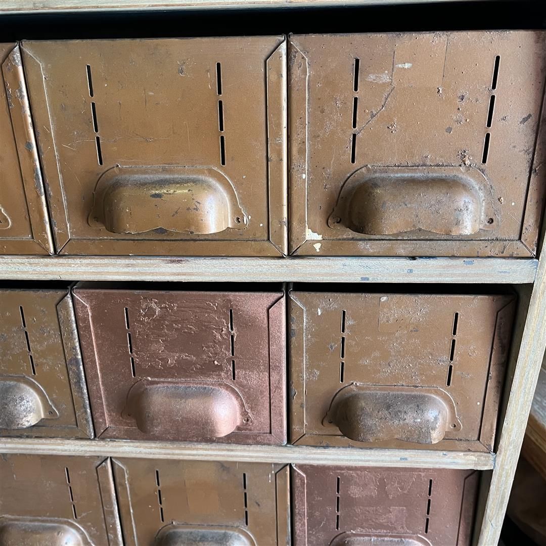 Vintage Bank Of 59 Metal Drawers In Ply And Wood Unit photo buy