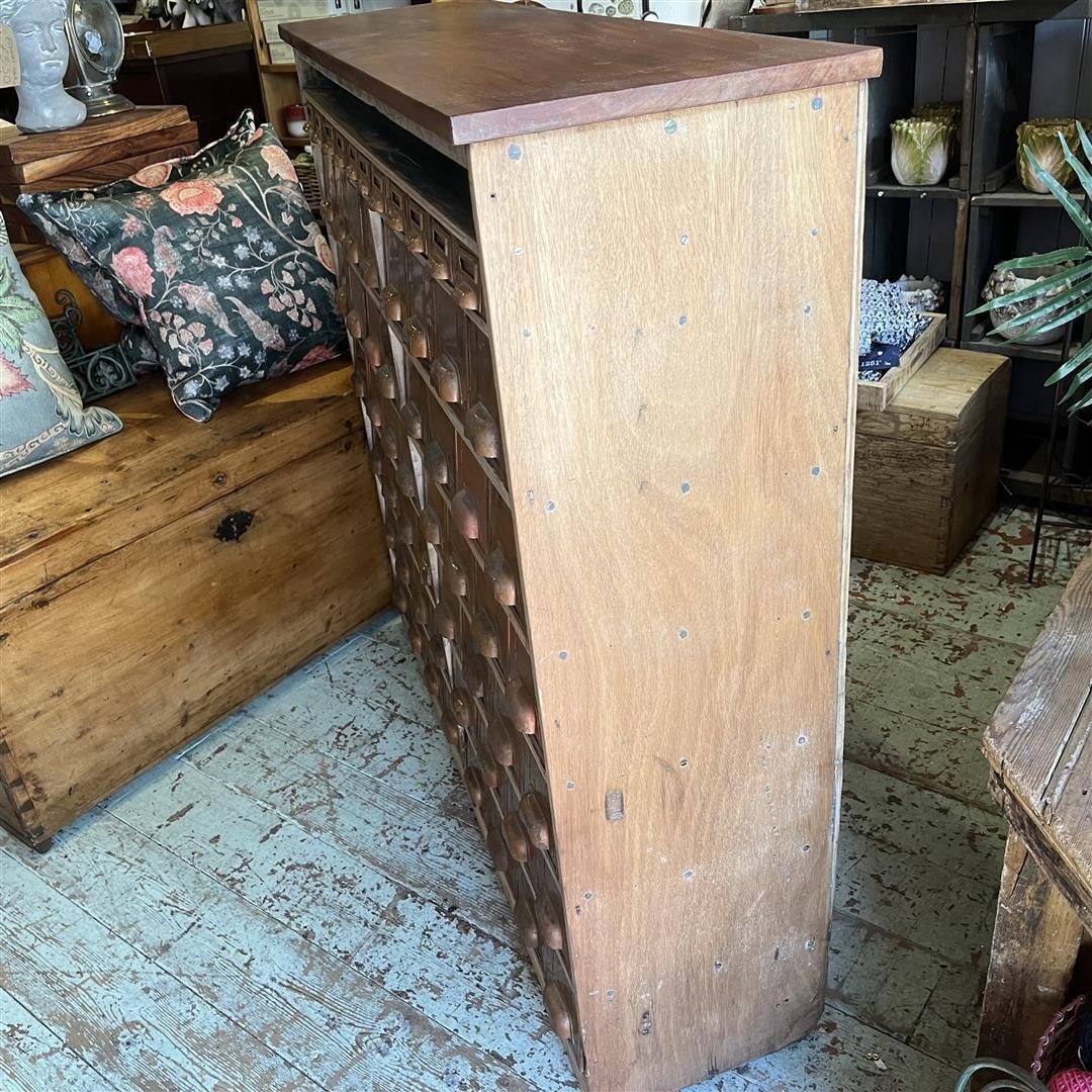 Furniture Vintage Bank Of 59 Metal Drawers In Ply And Wood Unit photo