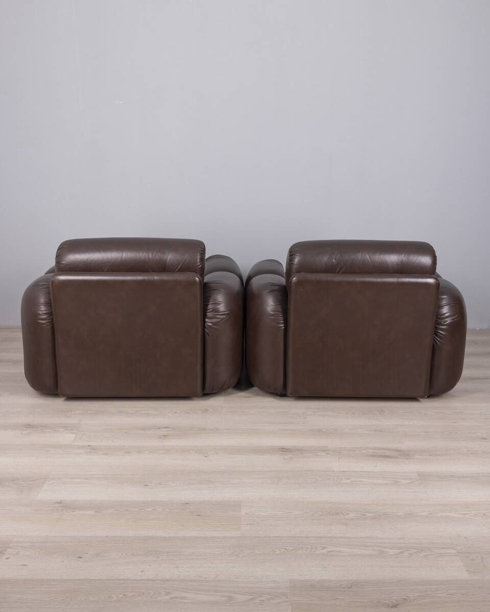 Pair Of Brown Leather Armchairs Designed By Ceriotti, 1970s photo for sale