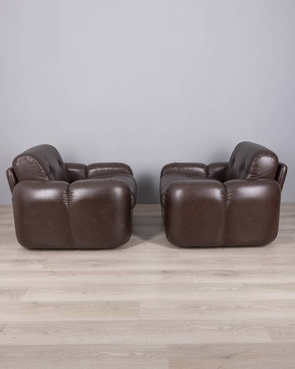 Pair Of Brown Leather Armchairs Designed By Ceriotti, 1970s photo Furniture