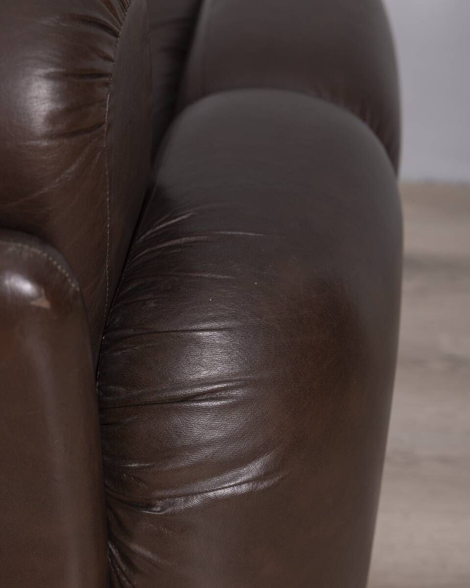 photo for sale Pair Of Brown Leather Armchairs Designed By Ceriotti, 1970s