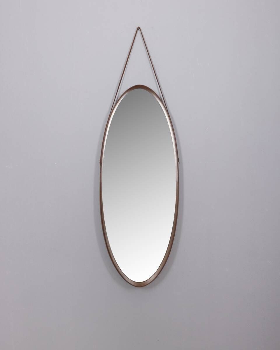photo furniture Vintage 1970s Oval Wall Mirror In Wood, Italian Design