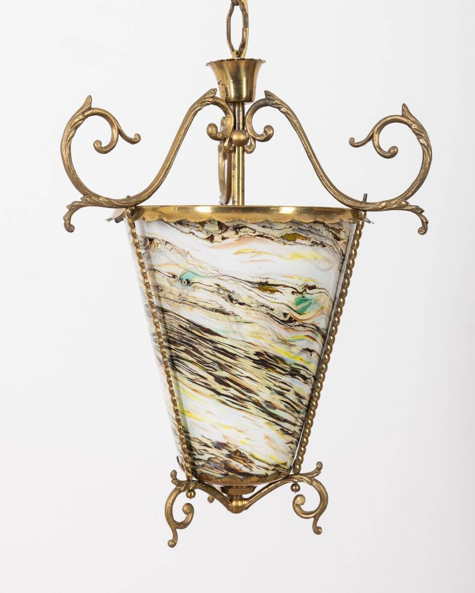 Vintage 50's Lantern Chandelier Multicolored Glass Italian Design photo 827.0