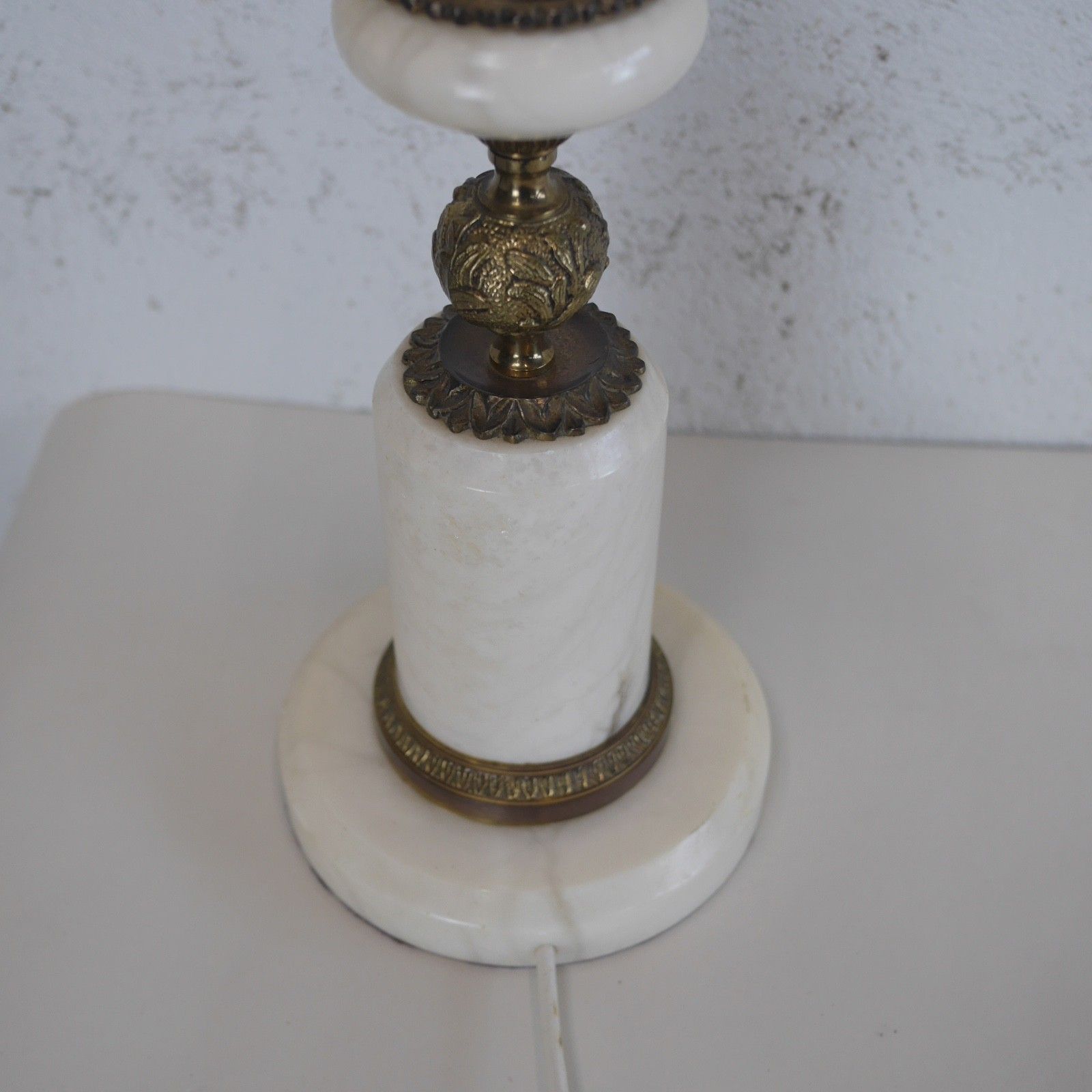 photo for sale Tall Alabaster Marble Neoclassical Table Lamps Italian Brass Cream #103210
